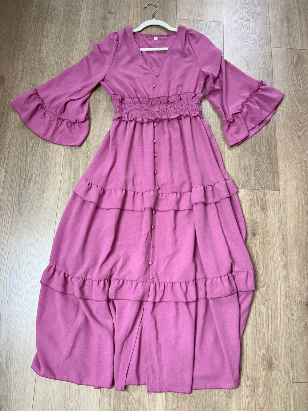 Mauve Button-Front Tiered Maxi Dress